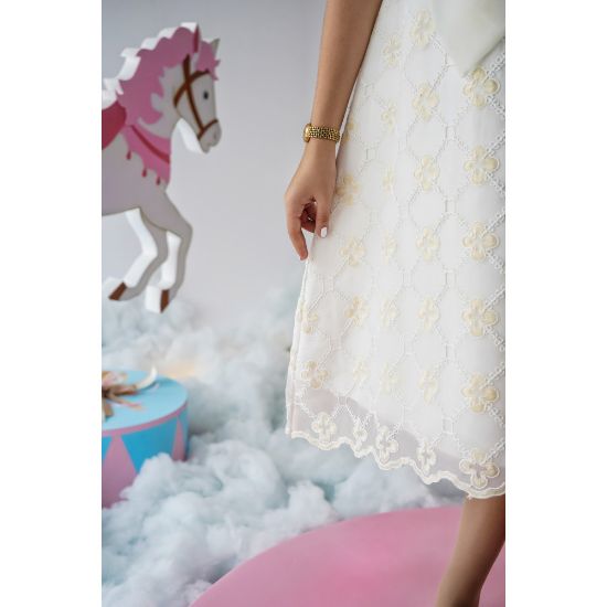 صورة فستان بناتي نقشة مورد بفيونكة | تصميم فاخر للمناسبات - 1015